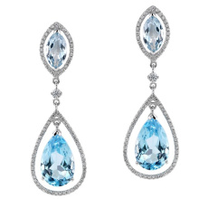 Banhado a ouro 925 Silver Blue Topaz Diamond Drop Earrings